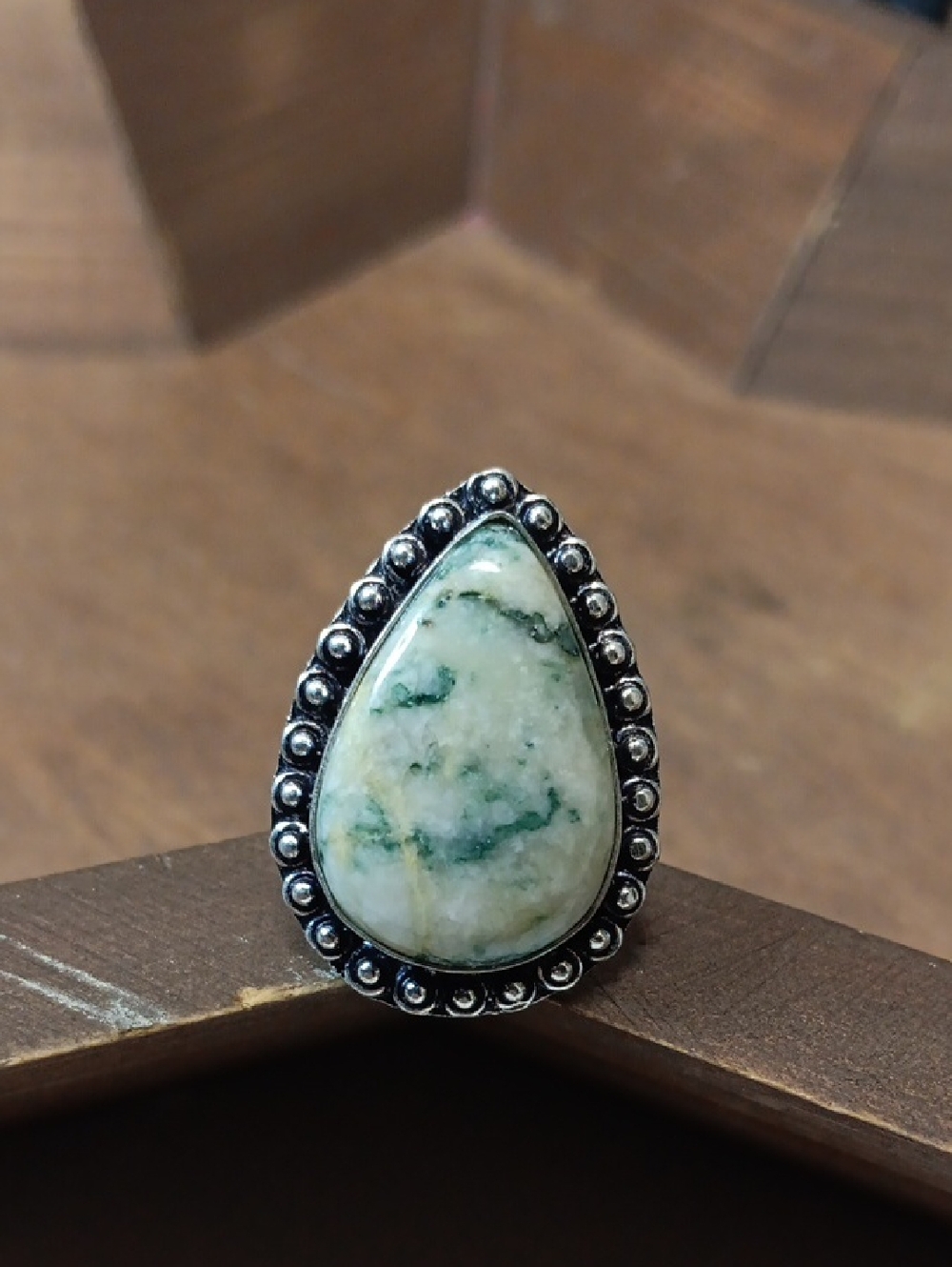 Teardrop Green Mariposite Stone Ring - Women Jewelry